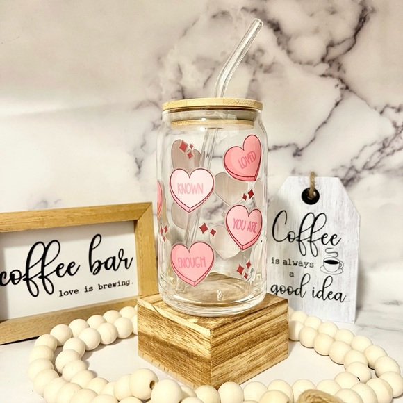 ⭐️HOST PICK⭐️❤️Conversation Hearts Coffee Tumbler with Straw and Lid❤️ - Picture 2 of 4